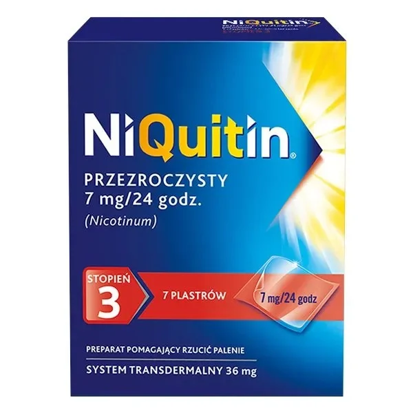 NiQuitin Przezroczysty 7 mg/ 24h, system transdermalny, plastry, 7 sztuk