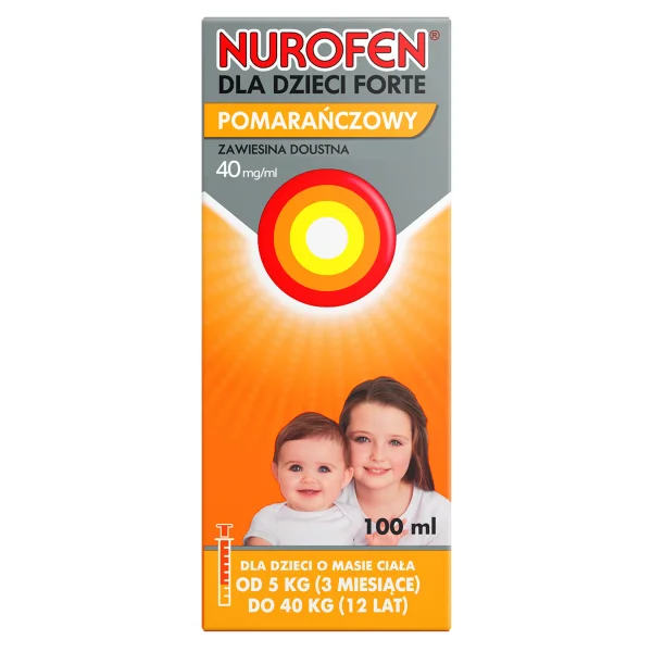 Nurofen dla dzieci Forte pomarańczowy 40 mg/ml, zawiesina doustna, od 3 miesiąca do 12 lat, 100 ml
