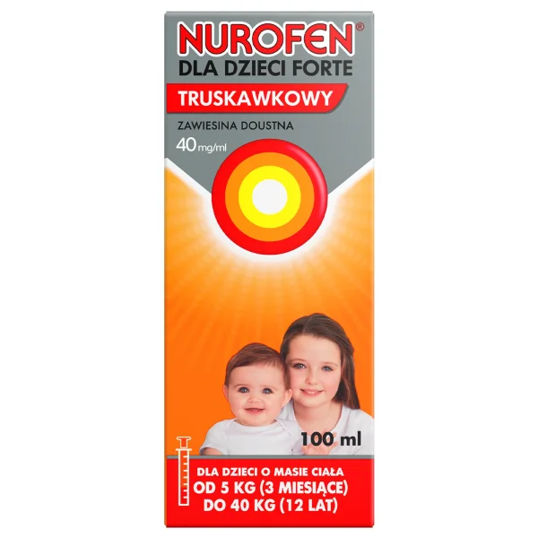 Nurofen dla dzieci Forte truskawkowy 40 mg/ml, zawiesina doustna, od 3 miesiąca do 12 lat, 100 ml