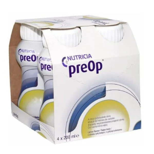 PreOp, preparat płynny dla pacjentów chirurgicznych, smak cytrynowy, 4 x 200 ml