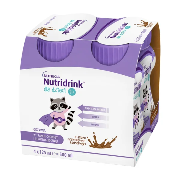 Nutridrink, preparat odżywczy dla dzieci powyżej 1 roku, smak czekoladowo-karmelowy, 4 x 125 ml