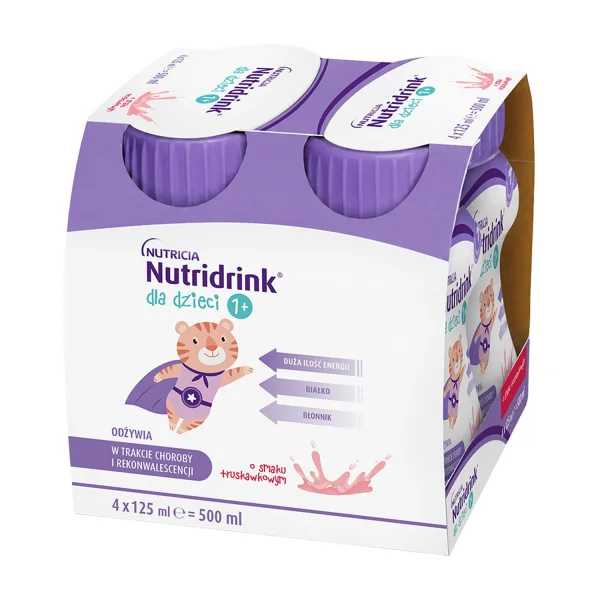 Nutridrink, preparat odżywczy dla dzieci powyżej 1 roku, smak truskawkowy, 4 x 125 ml