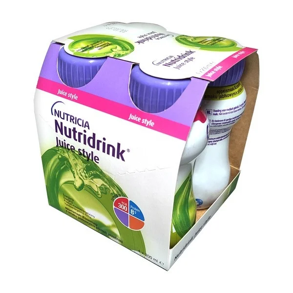 Nutridrink Juice Style, preparat odżywczy, smak jabłkowy, 4 x 200 ml