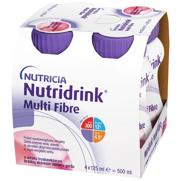 Nutridrink Multi Fibre, preparat odżywczy, smak truskawkowy, 4 x 125 ml