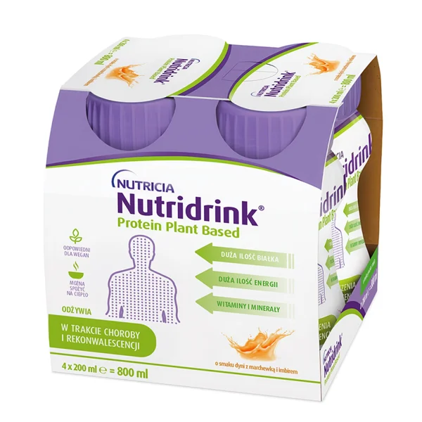 Nutridrink Protein Plant Based, preparat odżywczy, smak dyni z marchewką i imbirem, 4 x 200 ml