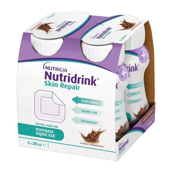 Nutridrink Skin Repair, preparat odżywczy, smak czekoladowy, 4 x 200 ml