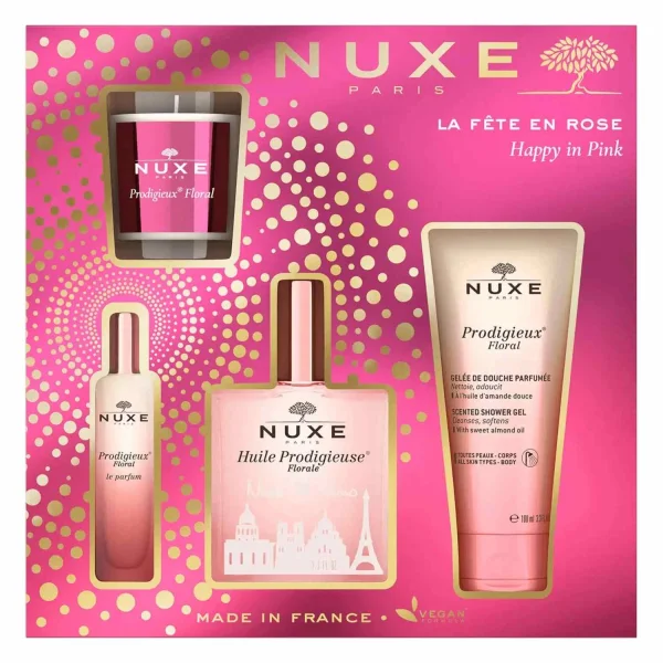 Zestaw Nuxe Huile Prodigieuse Florale, suchy olejek, 100 ml + żel pod prysznic, 100 ml + perfumy, 15 ml + świeca zapachowa, 70 g