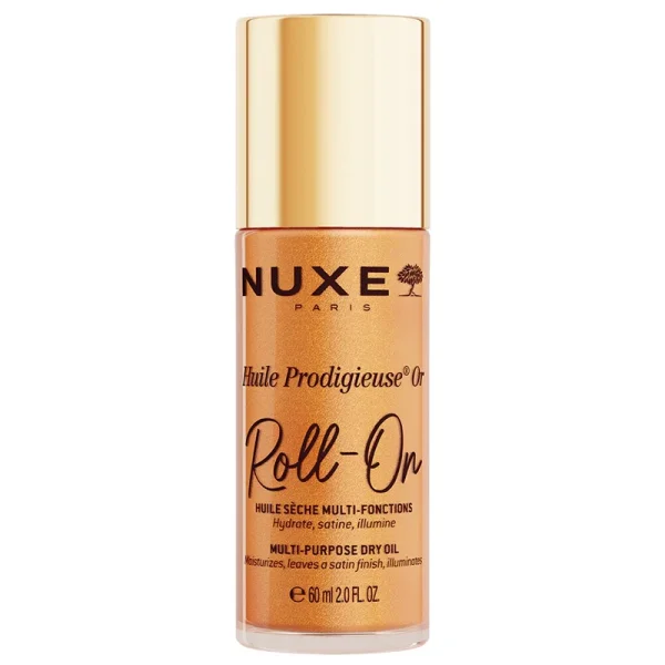 Nuxe Huile Prodigieuse Or, suchy olejek ze złotymi drobinkami do ciała, twarzy i włosów, roll-on, 60 ml