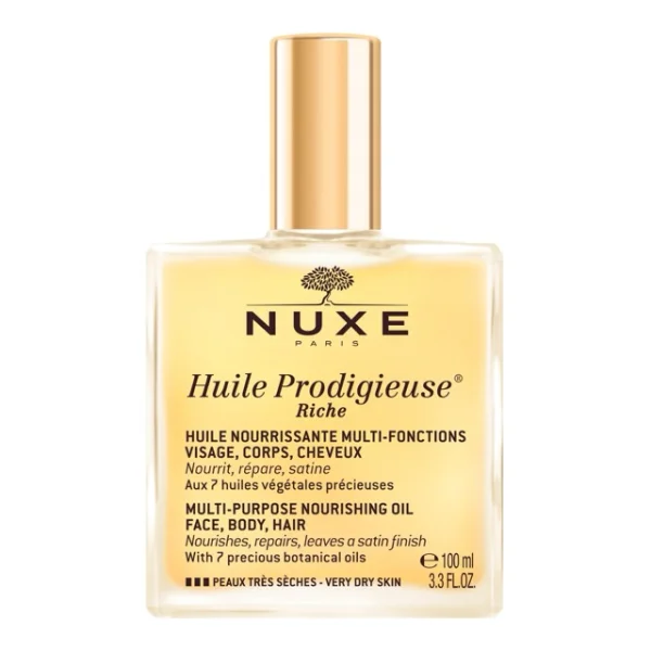 Nuxe Huile Prodigieuse Riche, intensywnie odżywiający olejek w sprayu do twarzy, ciała i włosów, 100 ml