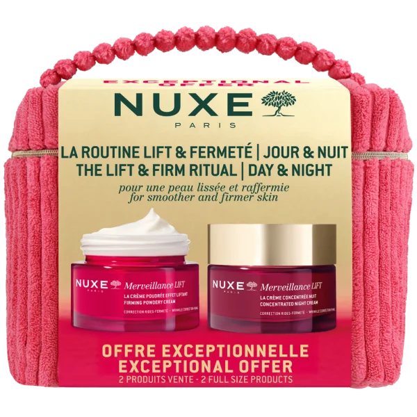 Zestaw Nuxe Merveillance Lift, krem liftingujący na dzień, 50 ml + krem na noc, 50 ml + kosmetyczka