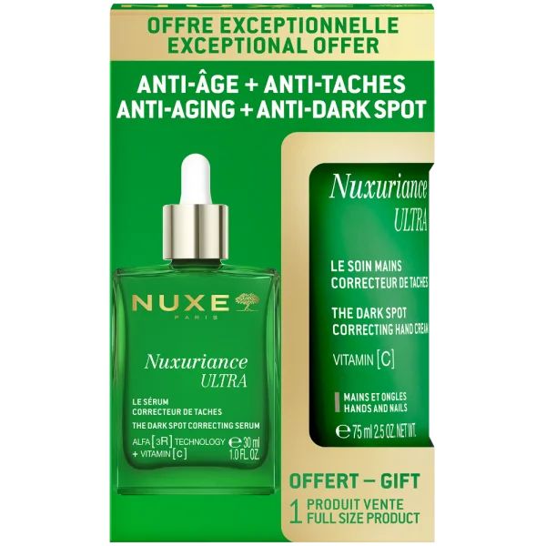 Zestaw Nuxe Nuxuriance Ultra, serum przeciwstarzeniowe na przebarwienia, 30 ml + krem do rąk na przebarwienia, 75 ml