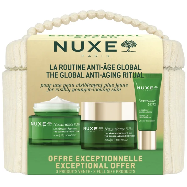 Zestaw Nuxe Nuxuriance Ultra, krem przeciwstarzeniowy na dzień, 50 ml + krem na noc, 50 ml + krem do okolic oczu i ust, 15 ml + kosmetyczka