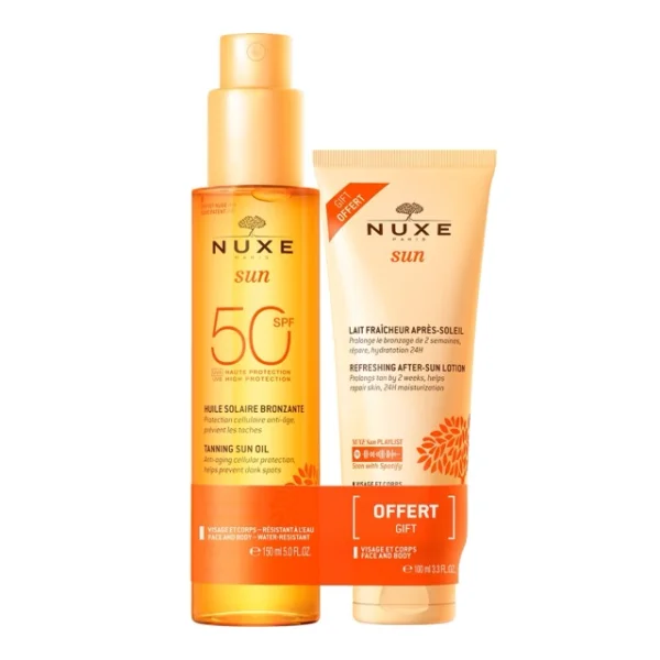 Nuxe Sun, olejek do opalania do twarzy i ciała, SPF 50, 150 ml + balsam po opalaniu, 100 ml gratis