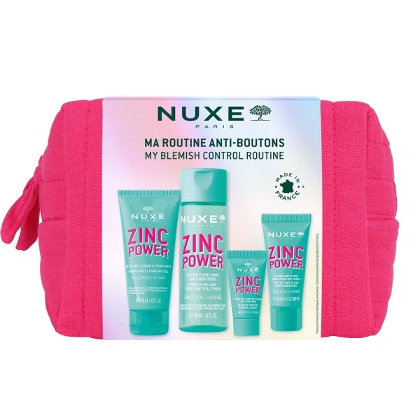 Zestaw Nuxe Zinc Power, żel, 30 ml + tonik, 50 ml + serum, 5 ml + fluid matujący, 15 ml + kosmetyczka