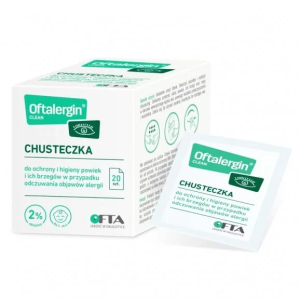  Oftalergin Clean, chusteczki do higieny powiek przy alergii, 20 sztuk