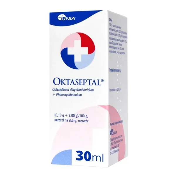 Oktaseptal (0,1 g + 2 g)/100 g, aerozol na skórę, roztwór, 30 ml
