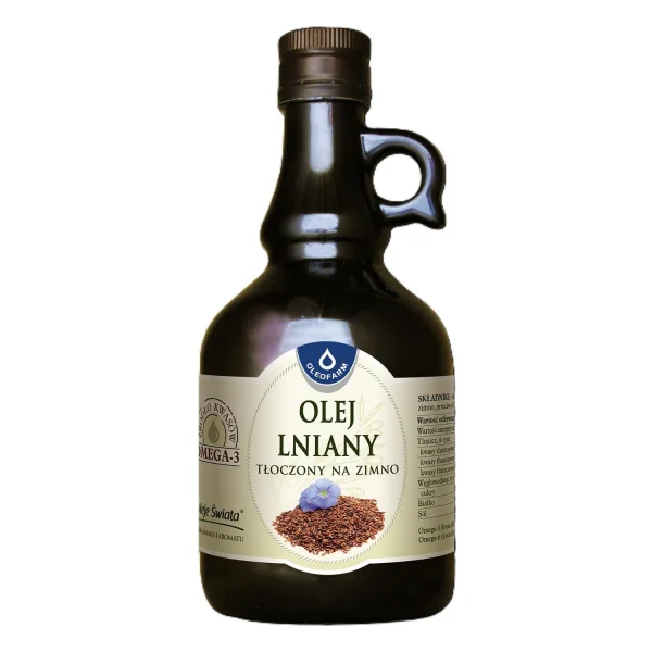 Oleofarm Oleje Świata Olej lniany, tłoczony na zimno, 500 ml