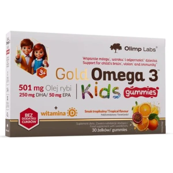Olimp Gold Omega 3 Kids Gummies Żelki dla dzieci z kwasami omega i witaminą D, 30 sztuk