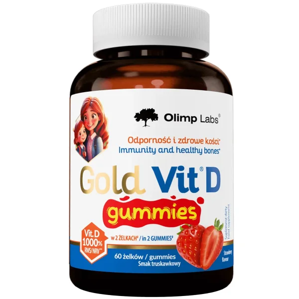 Olimp, Gold-Vit D Gummies, żelki o smaku truskawkowym, od 4 lat, 60 sztuk