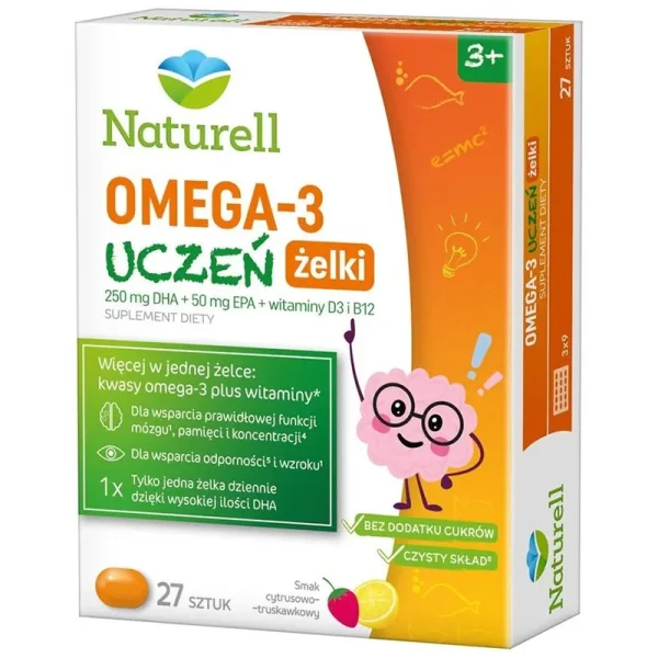 Naturell Omega-3 Uczeń, żelki, od 3 lat, 27 sztuk