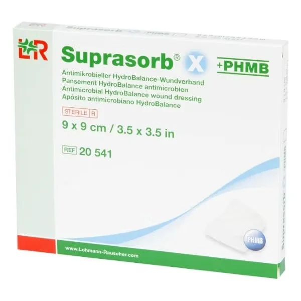 Suprasorb X + PHMB, 9 cm x 9 cm, opatrunek przeciwbakteryjny, 1 opatrunek