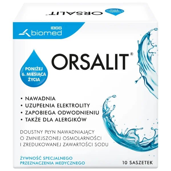 Orsalit, doustny płyn nawadniający dla dzieci poniżej 6 miesiąca, 10 saszetek