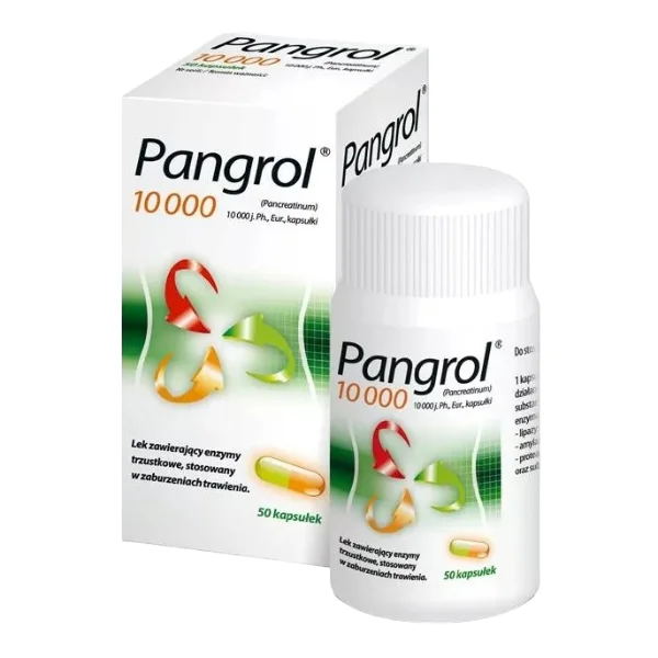 Pangrol 10000, 10000 j.Ph.Eur. lipazy, 50 kapsułek