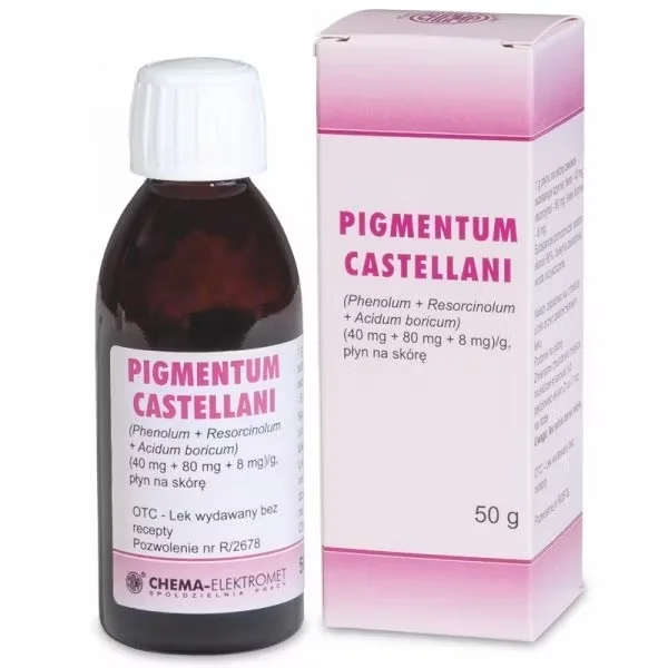 Pigmentum Castellani (40 mg + 80 mg + 8 mg)/g, płyn na skórę, 50 g