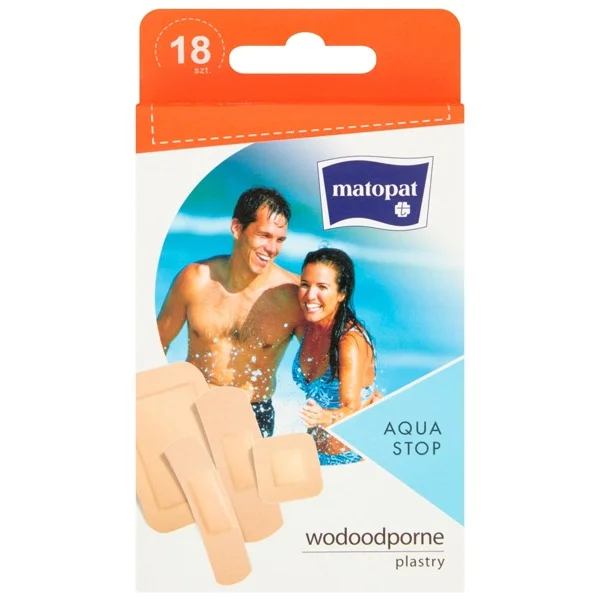 Matopat Aqua Stop, plastry z opatrunkiem, wodoodporne, 18 sztuk