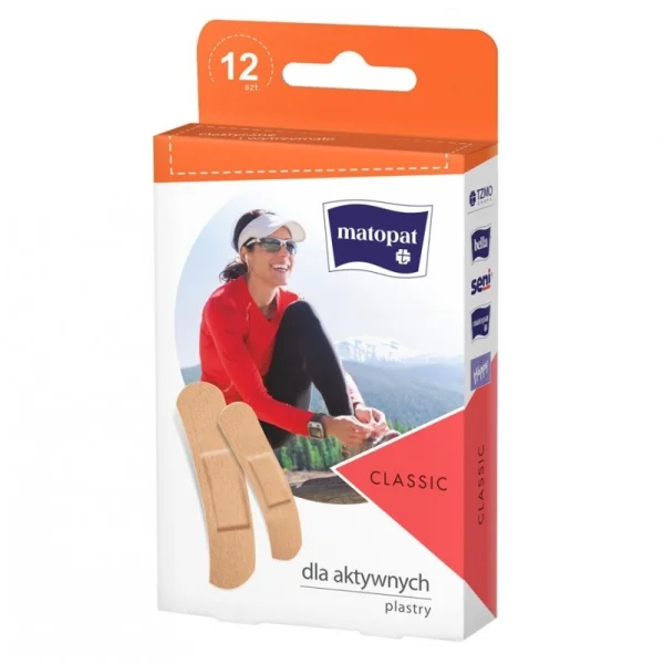 Matopast Classic, plasty z opatrunkiem dla aktywnych, 12 sztuk