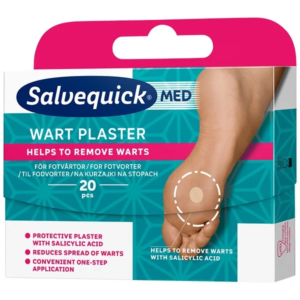 Salvequick Med Wart Plaster, na kurzajki, z kwasem salicylowym, 20 sztuk