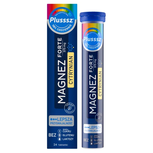 Plusssz Magnez Forte Cytrynian, smak pomarańcza-marakuja, 24 tabletki musujące