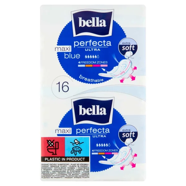 Bella Perfecta Ultra, podpaski higieniczne Extra Soft ze skrzydełkami, Maxi Blue, 16 sztuk