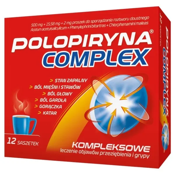 Polopiryna Complex 500 mg + 15,58 mg + 2 mg, 12 saszetek