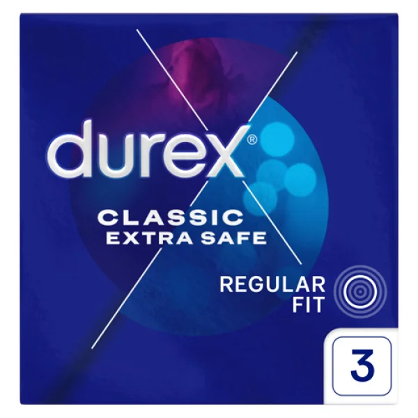 Durex Extra Safe, prezerwatywy z większą ilością lubrykantu, wzmocnione, 3 sztuki
