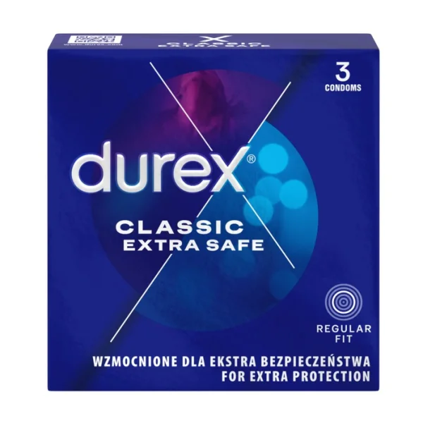 Durex Extra Safe, prezerwatywy z większą ilością lubrykantu, wzmocnione, 3 sztuki