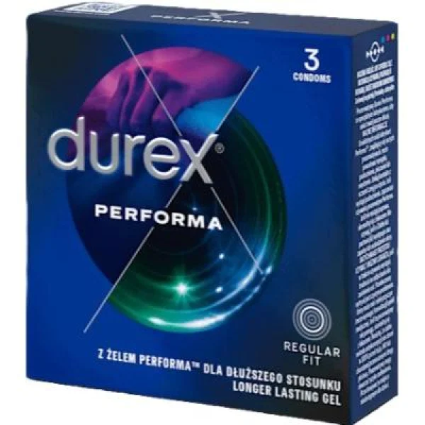 Durex Performa, prezerwatywy z lubrykantem przedłużającym stosunek, 3 sztuki