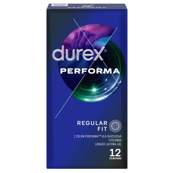 Durex Performa, prezerwatywy z lubrykantem przedłużającym stosunek, 12 sztuk
