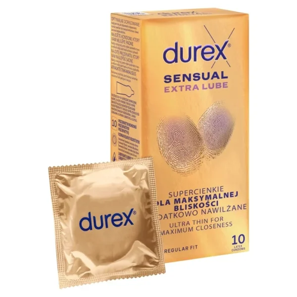 Durex Sensual Extra Lube, prezerwatywy dodatkowo nawilżane, 10 sztuk