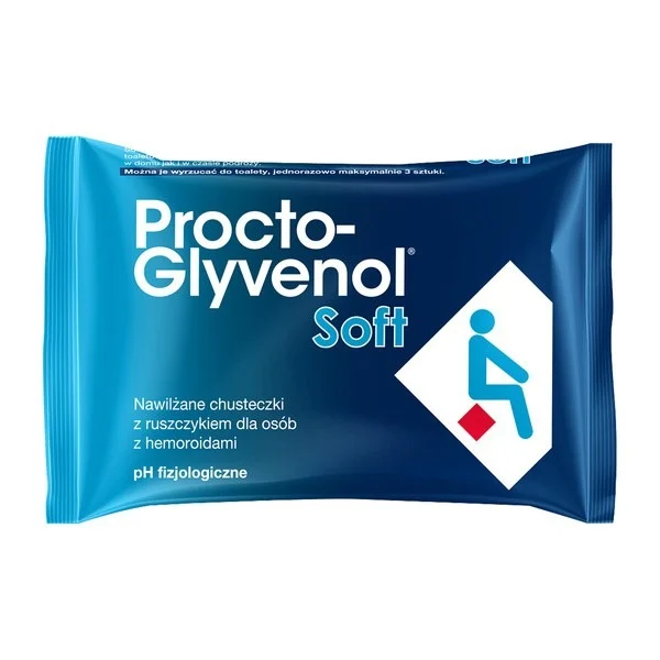 Procto-Glyvenol Soft, nawilżane chusteczki z ruszczykiem dla osób z hemoroidami, 30 sztuk