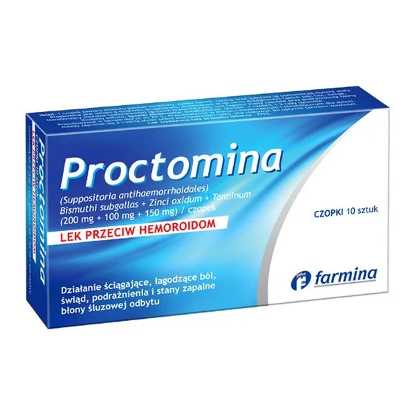 Proctomina (200 mg + 100 mg + 150 mg), czopki, 10 sztuk