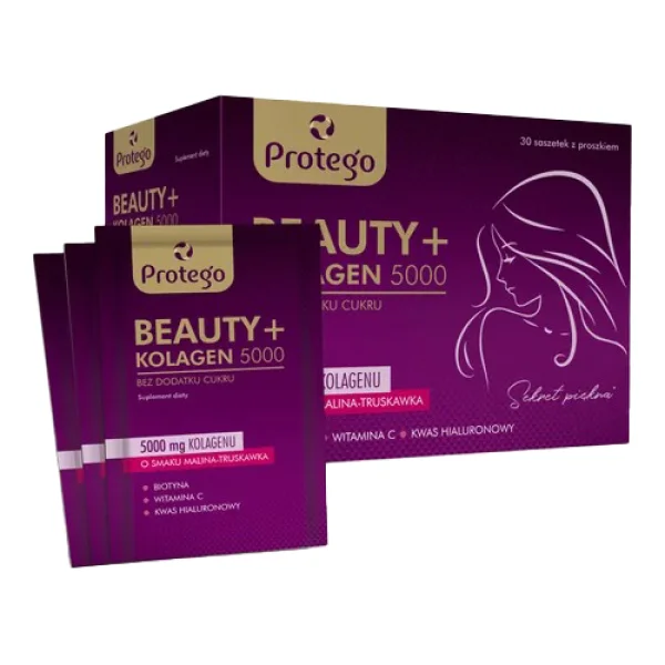 Protego Beauty + Kolagen 5000, Smak malinowo-truskawkowy, 30 saszetek