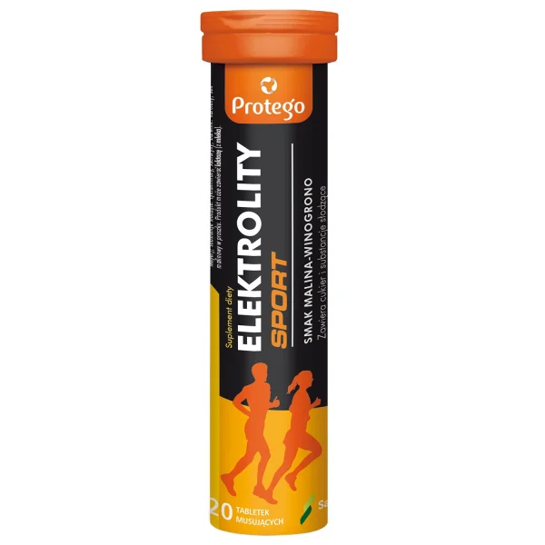 Protego Elektrolity Sport, smak malina-winogrono, 20 tabletek musujących