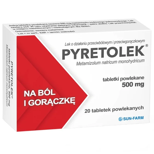 Pyretolek 500 mg, 20 tabletek powlekanych