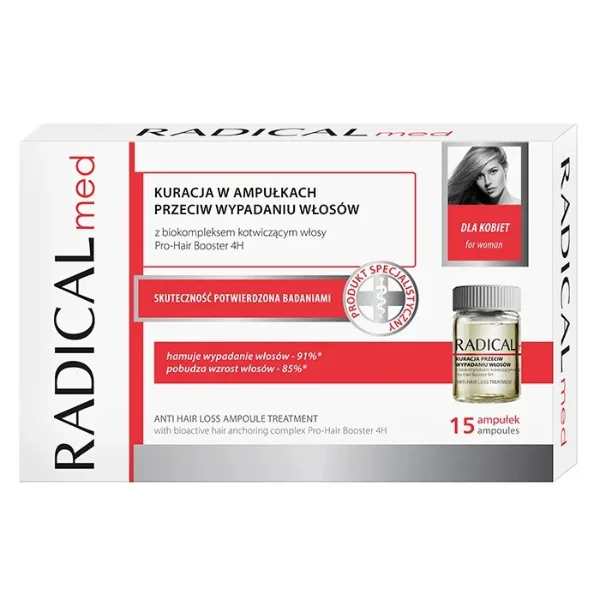 Radical Med, kuracja przeciw wypadaniu włosów dla kobiet, 5 ml x 15 ampułek