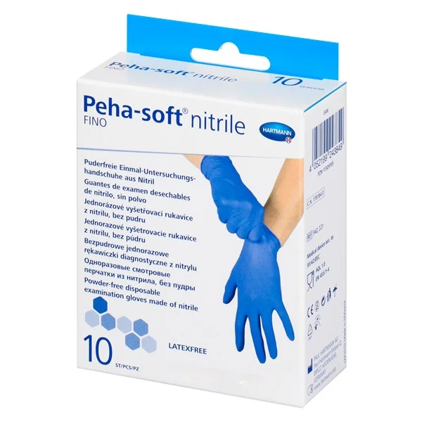 Peha-soft nitrile fino, rękawice nitrylowe, niejałowe, niepudrowane, niebieskie, rozmiar M, 10 sztuk