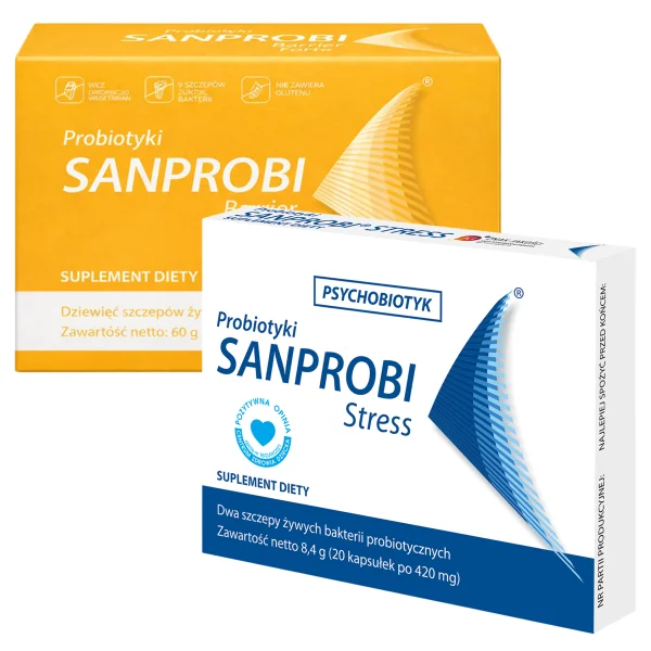 Sanprobi Barrier Forte, 2 g x 30 saszetek + Sanprobi Stress Psychobiotyk, 20 kapsułek