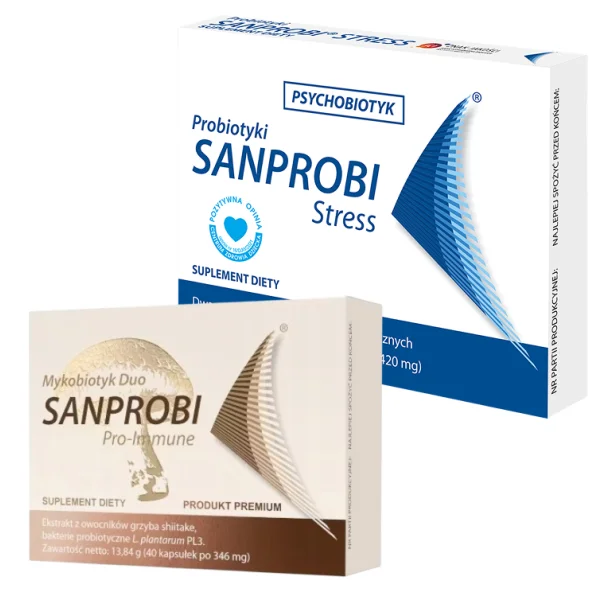 Sanprobi Pro-Immune 40 kapsułek + Sanprobi Stress Psychobiotyk, 20 kapsułek