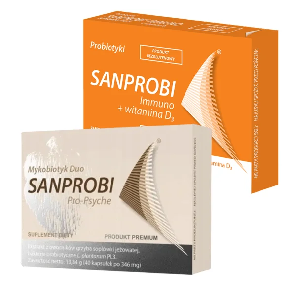 Sanprobi Pro Psyche, 40 kapsułek + SanProbi Immuno + witamina D3, 20 kapsułek