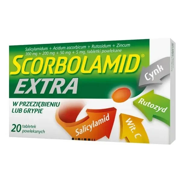 Scorbolamid Extra 300 mg + 200 mg +50 mg +5 mg, 20 tabletek